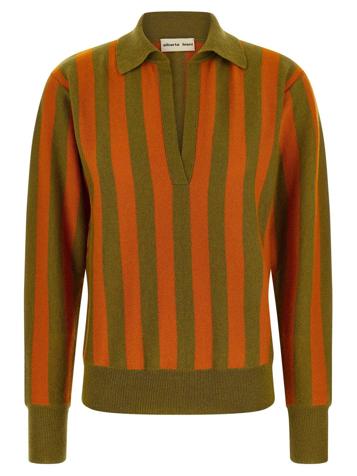 Alberto Biani Striped Knit Polo Shirt Gold