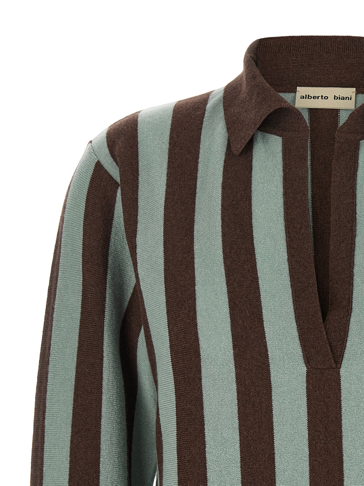 Alberto Biani Striped Knit Polo Shirt Gold, view 3