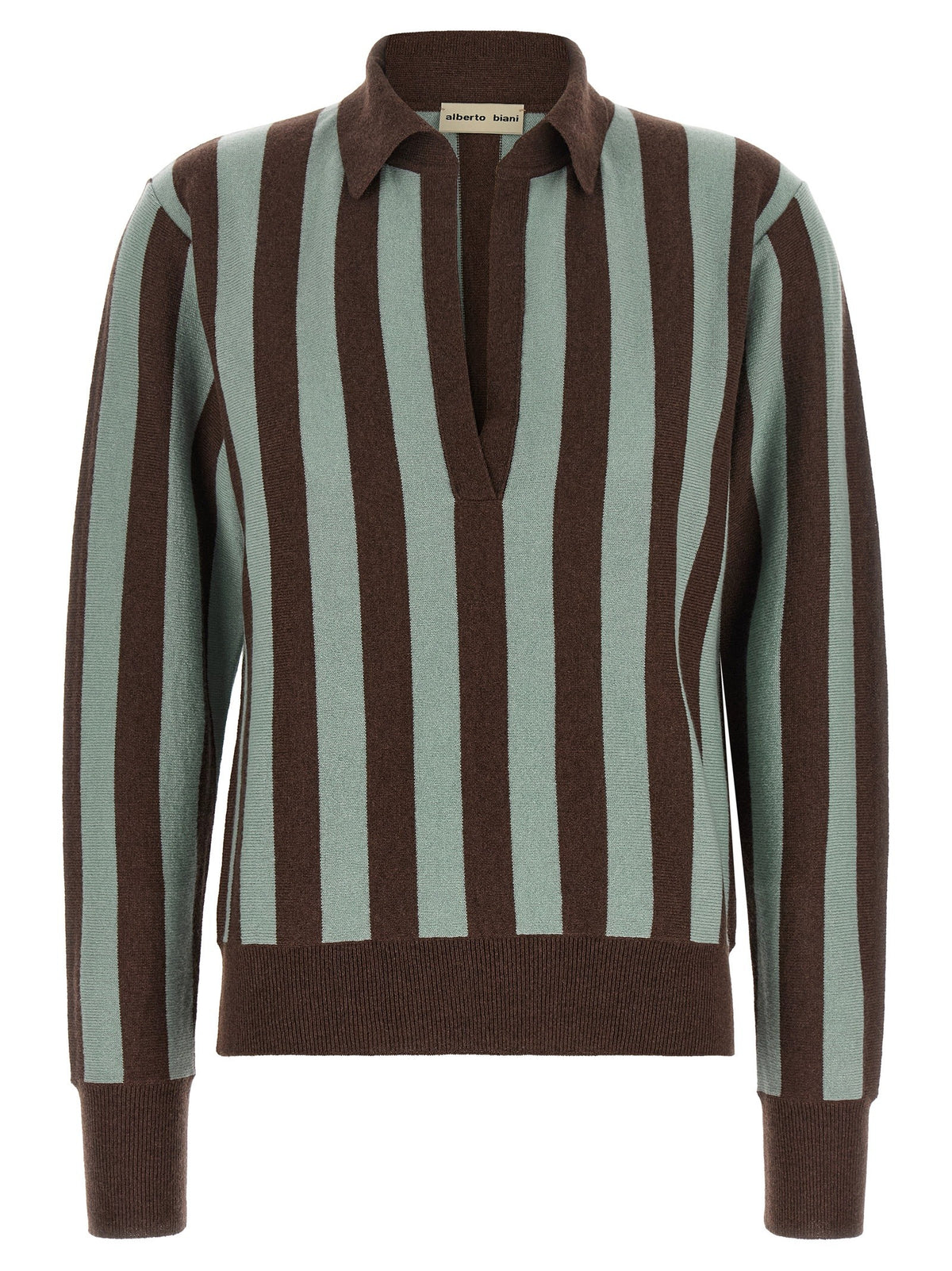Alberto Biani Striped Knit Polo Shirt Gold