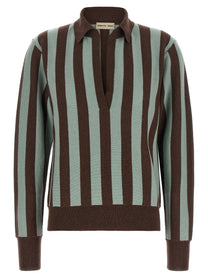 Alberto Biani Striped Knit Polo Shirt Gold