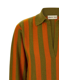 Alberto Biani Striped Knit Polo Shirt Gold, view 3