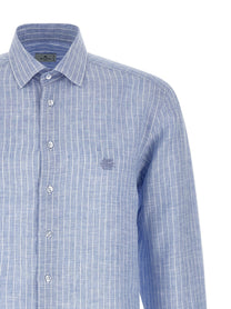 ETRO Striped Linen Shirt Blue