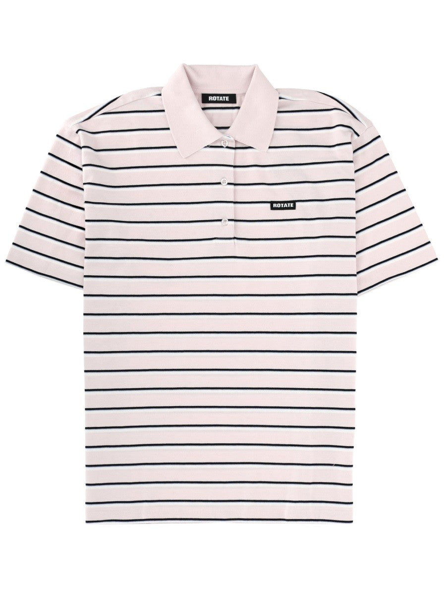 ROTATE Birger Christensen Women's Striped Polo Shirt Blue