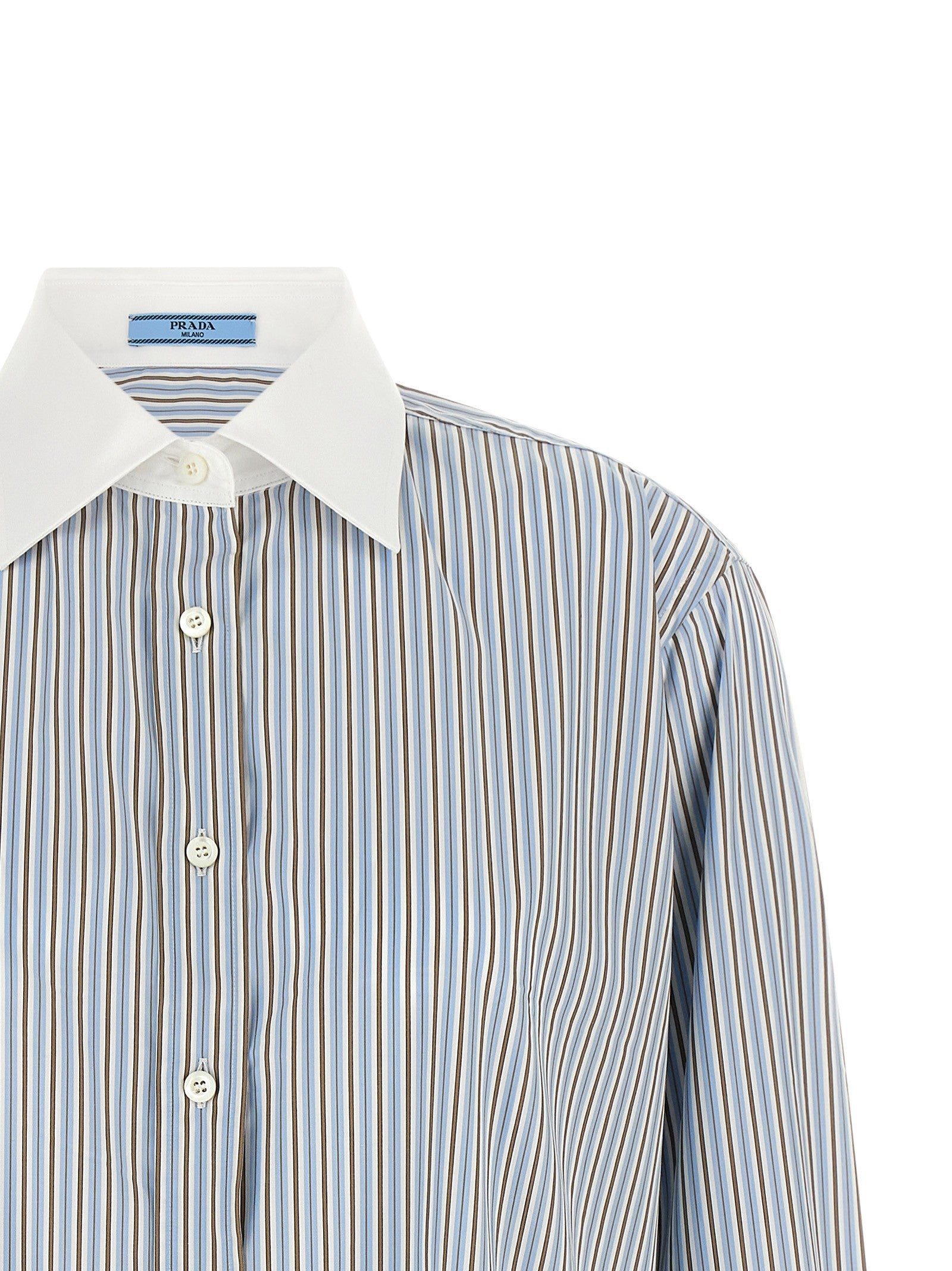 Prada Striped Poplin Shirt Blue