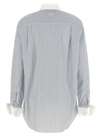 Prada Striped Poplin Shirt Blue