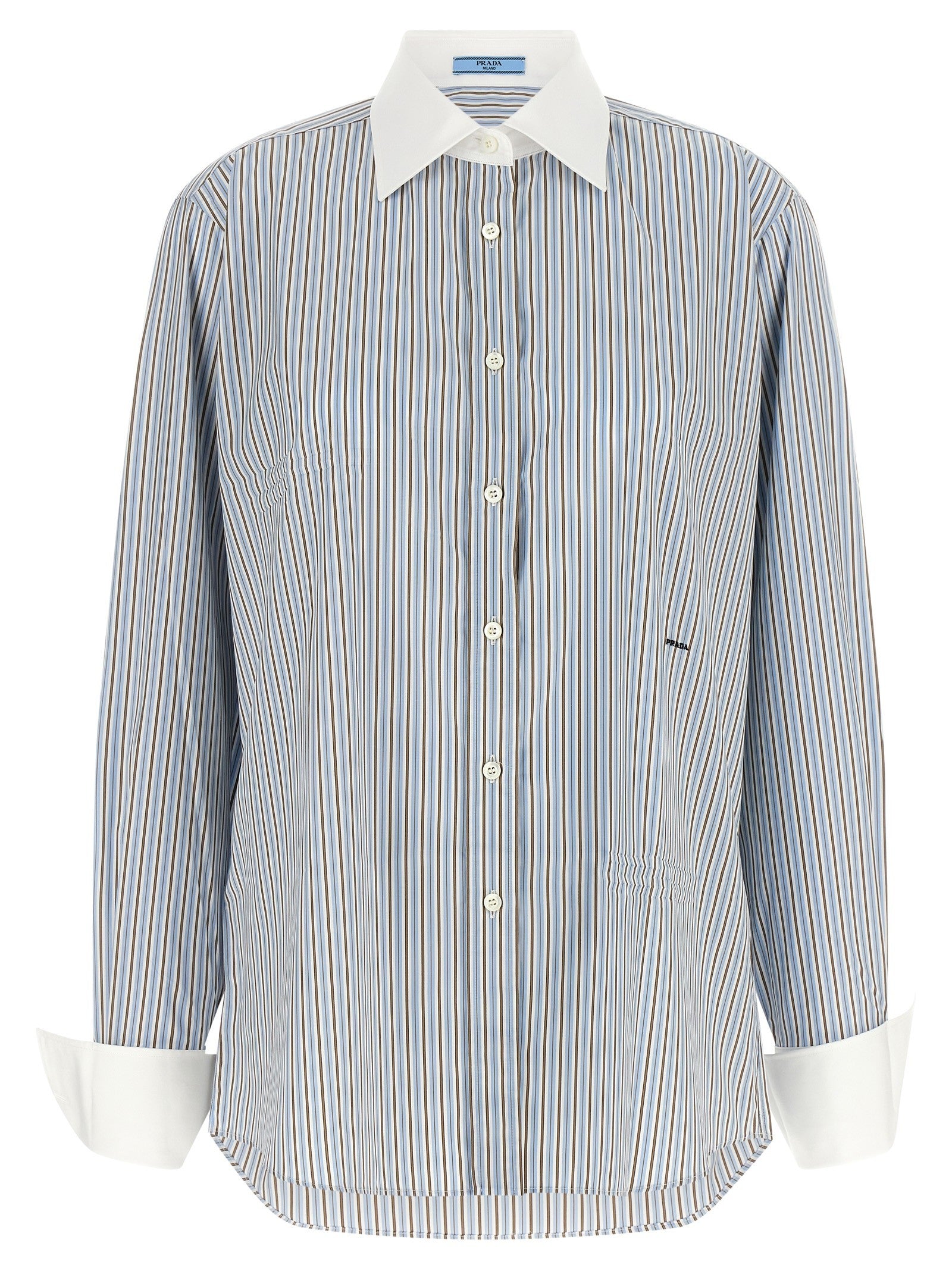 Prada Striped Poplin Shirt Blue