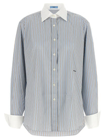 Prada Striped Poplin Shirt Blue