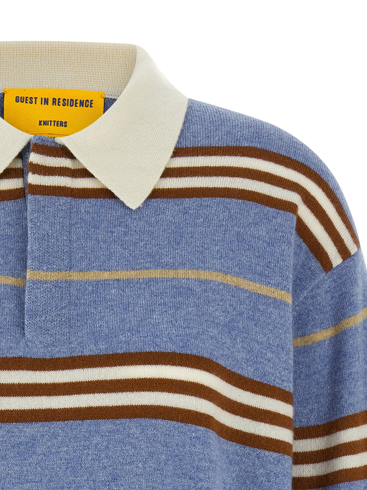 Guest In Residence Striped Rugby Polo Shirt Blue, view 3