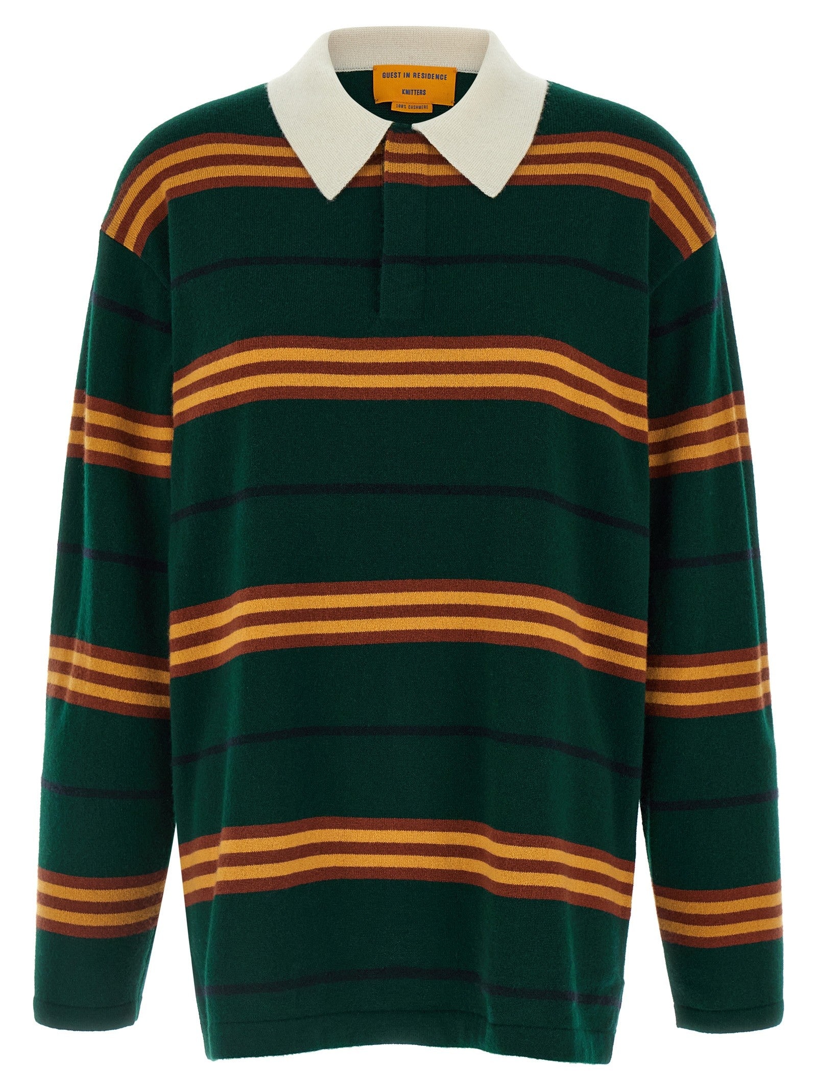 Guest In Residence Striped Rugby Polo Shirt Green