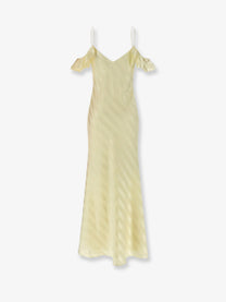 self-portrait Women's Striped Satin Long Dress Yellow