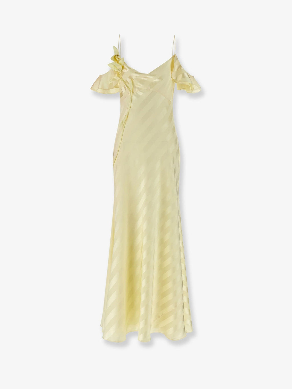 self-portrait Women's Satin Striped Long Dress Yellow