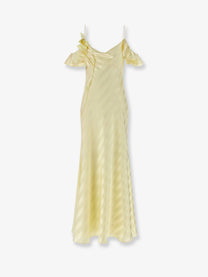 self-portrait Women's Satin Striped Long Dress Yellow