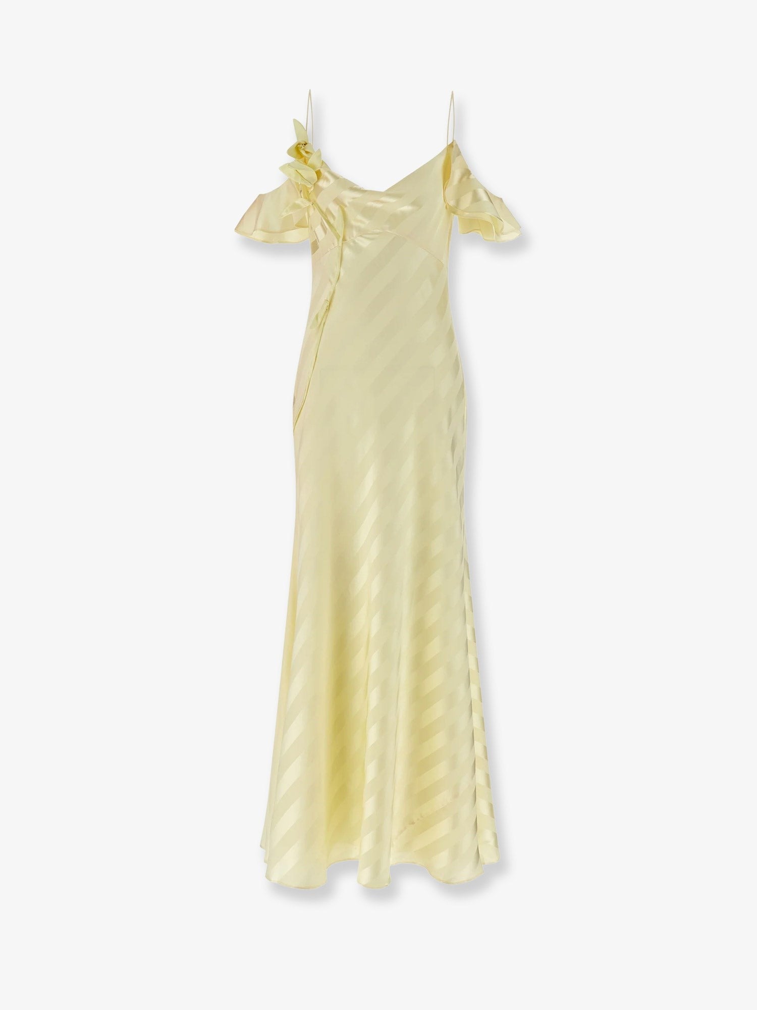 self-portrait Women's Striped Satin Long Dress Yellow