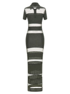 Coperni Striped Sheer Polo Dress Green, view 2