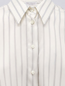 Brunello Cucinelli Women's Striped Silk Shirt Black