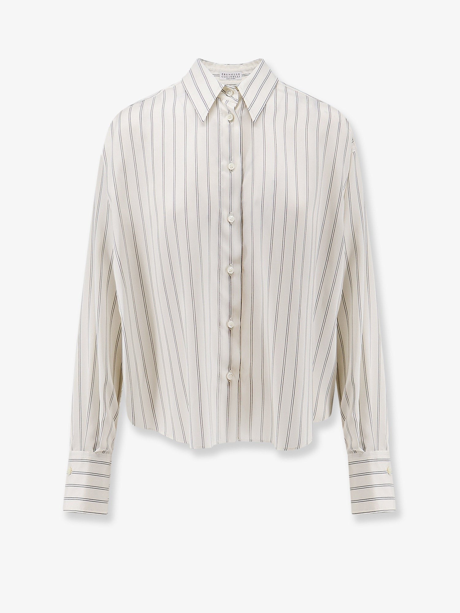 Brunello Cucinelli Women's Striped Silk Shirt Black