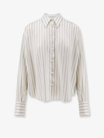 Brunello Cucinelli Women's Striped Silk Shirt Black