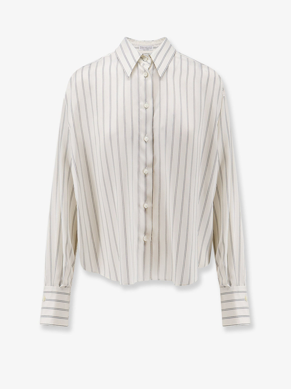 Brunello Cucinelli Women's Striped Silk Shirt Black
