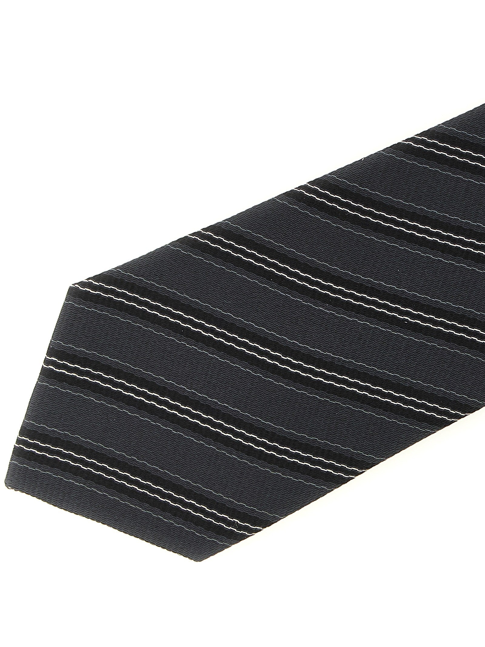 Saint Laurent Striped Tie Grey