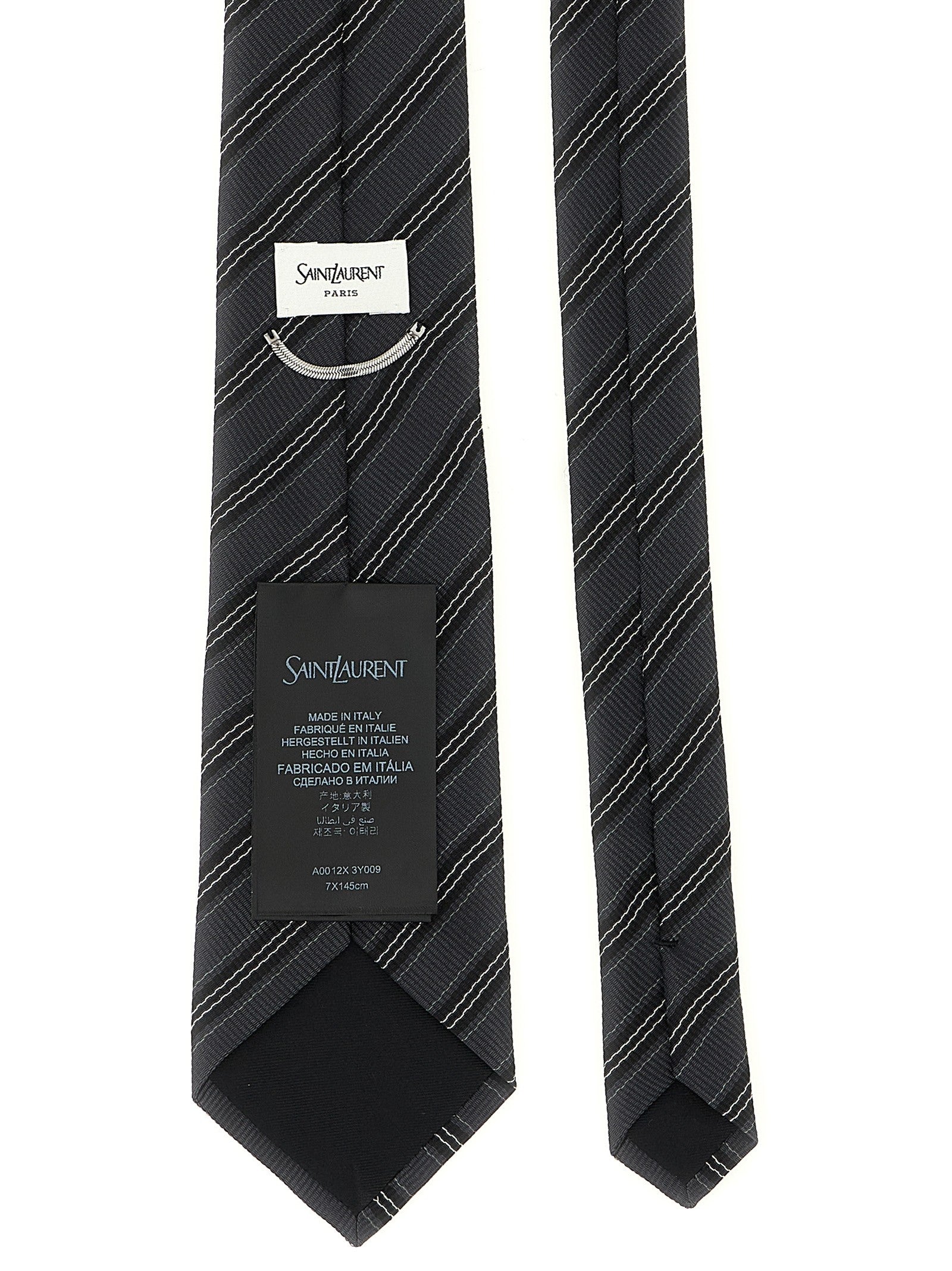 Saint Laurent Striped Tie Grey