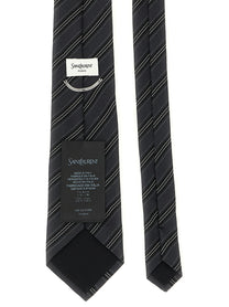 Saint Laurent Striped Tie Grey