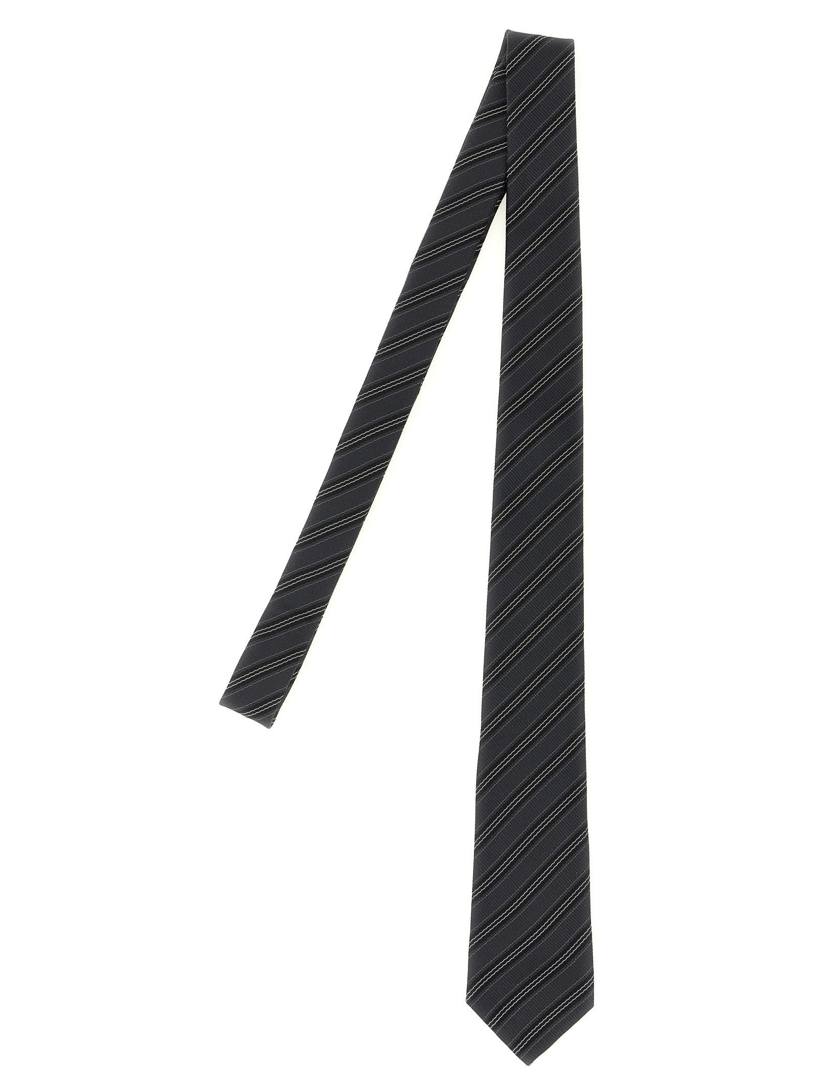 Saint Laurent Striped Tie Grey