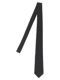 Saint Laurent Striped Tie Grey