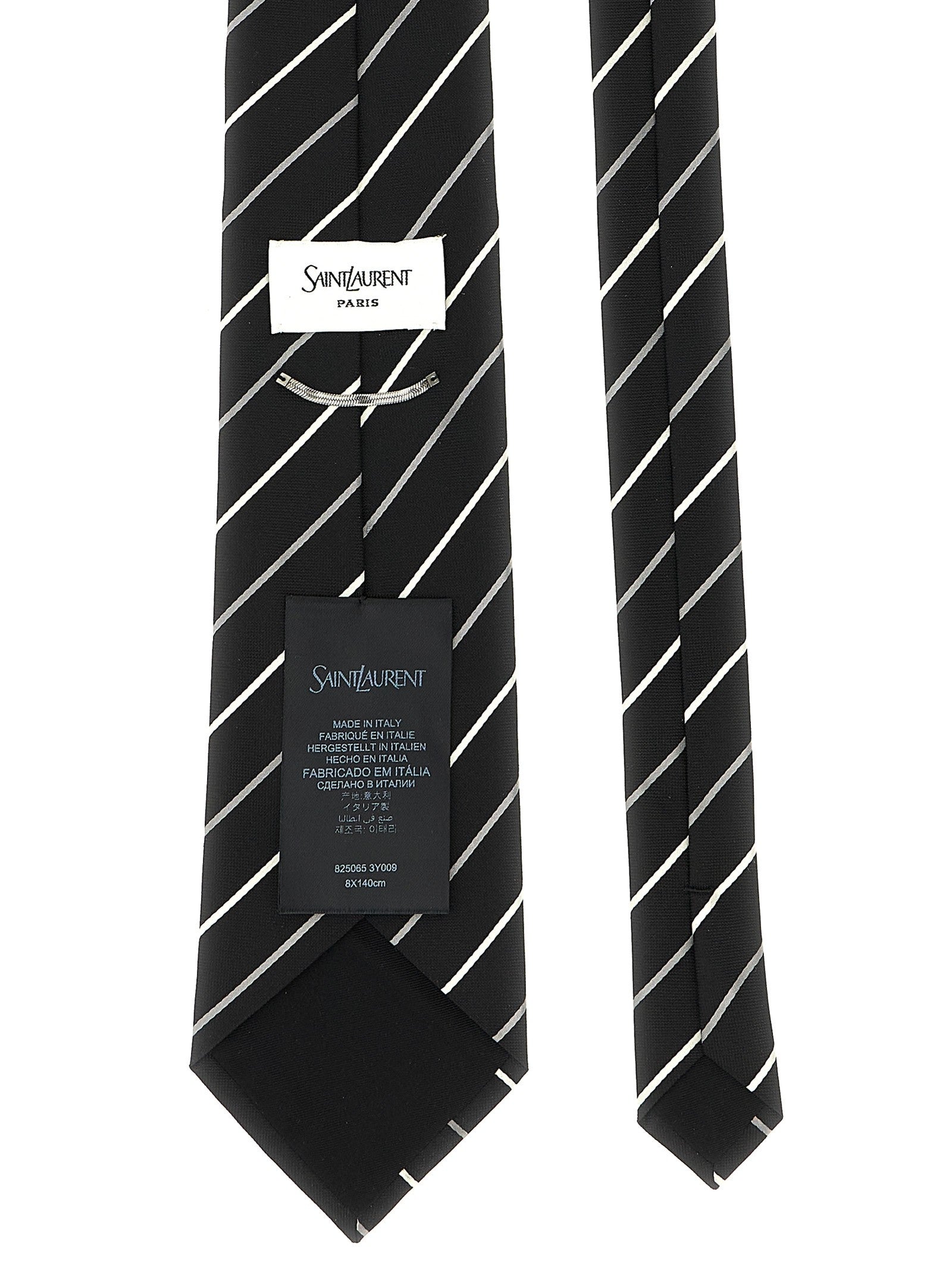 Saint Laurent Striped Tie Black
