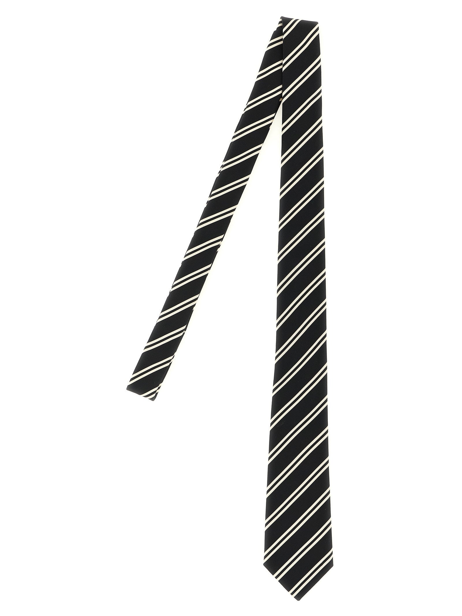 Saint Laurent Striped Tie Black
