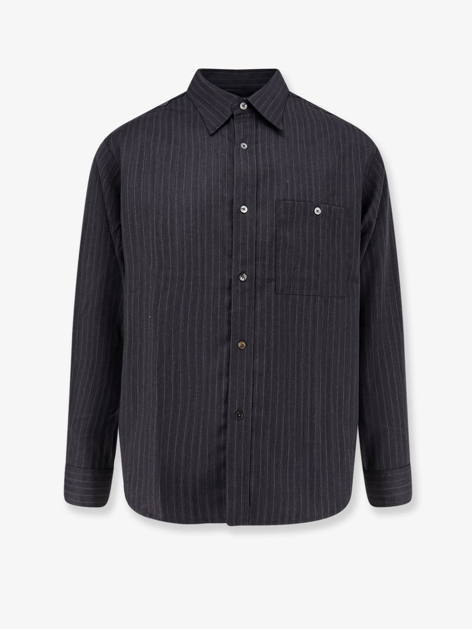Tonywack Unisex Striped Wool Blend Unisex Shirt Grey