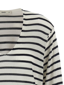 Fendi Striped Wool Sweater White