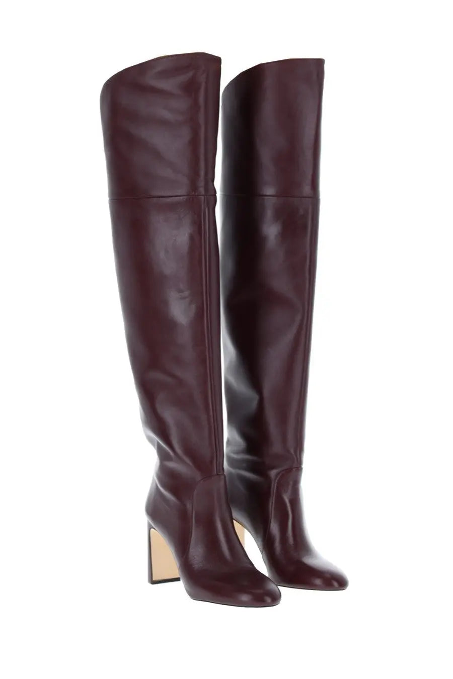 Stuart Weitzman women’s babette over-the-knee boots in burgundy leather with a block heel