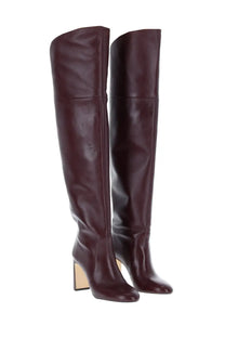Stuart Weitzman women’s babette over-the-knee boots in burgundy leather with a block heel
