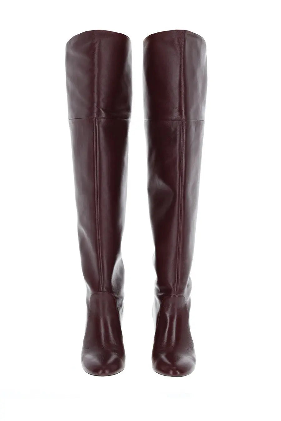 Stuart Weitzman women’s boot Babette red over-the-knee dark burgundy leather boots with glossy finish and vertical stitching