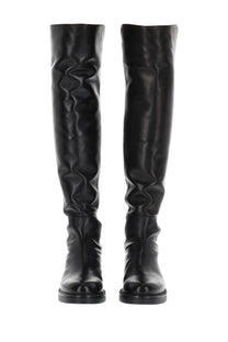 Stuart Weitzman women’s boot Celia black leather over-the-knee boot with glossy finish and subtle creased texture