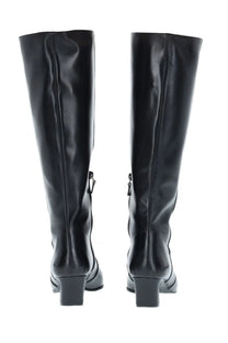 Stuart Weitzman women’s Boot Stassi black knee-high leather boots with glossy finish and low block heels