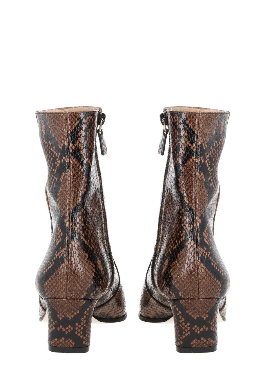 Stuart Weitzman women’s boot Stassi zipper brown brown and black snake-print ankle boots with block heel