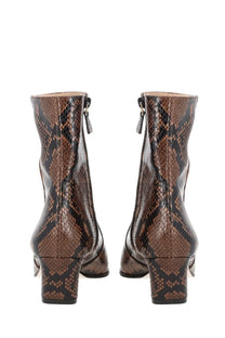 Stuart Weitzman women’s boot Stassi zipper brown brown and black snake-print ankle boots with block heel