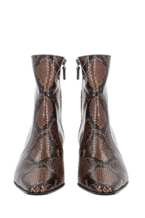 Stuart Weitzman women’s brown and black snake-print ankle boots with glossy finish and zipper detail