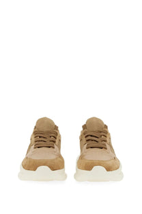 Stuart Weitzman women’s sneaker beige in tan suede and mesh with chunky white rubber sole