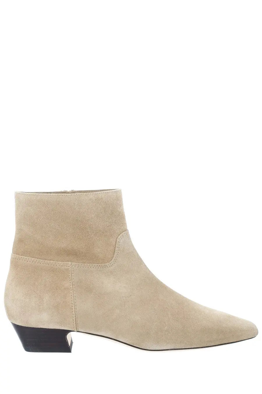 Stuart weitzman women’s stivaletto stassi beige suede ankle boot with low black block heel