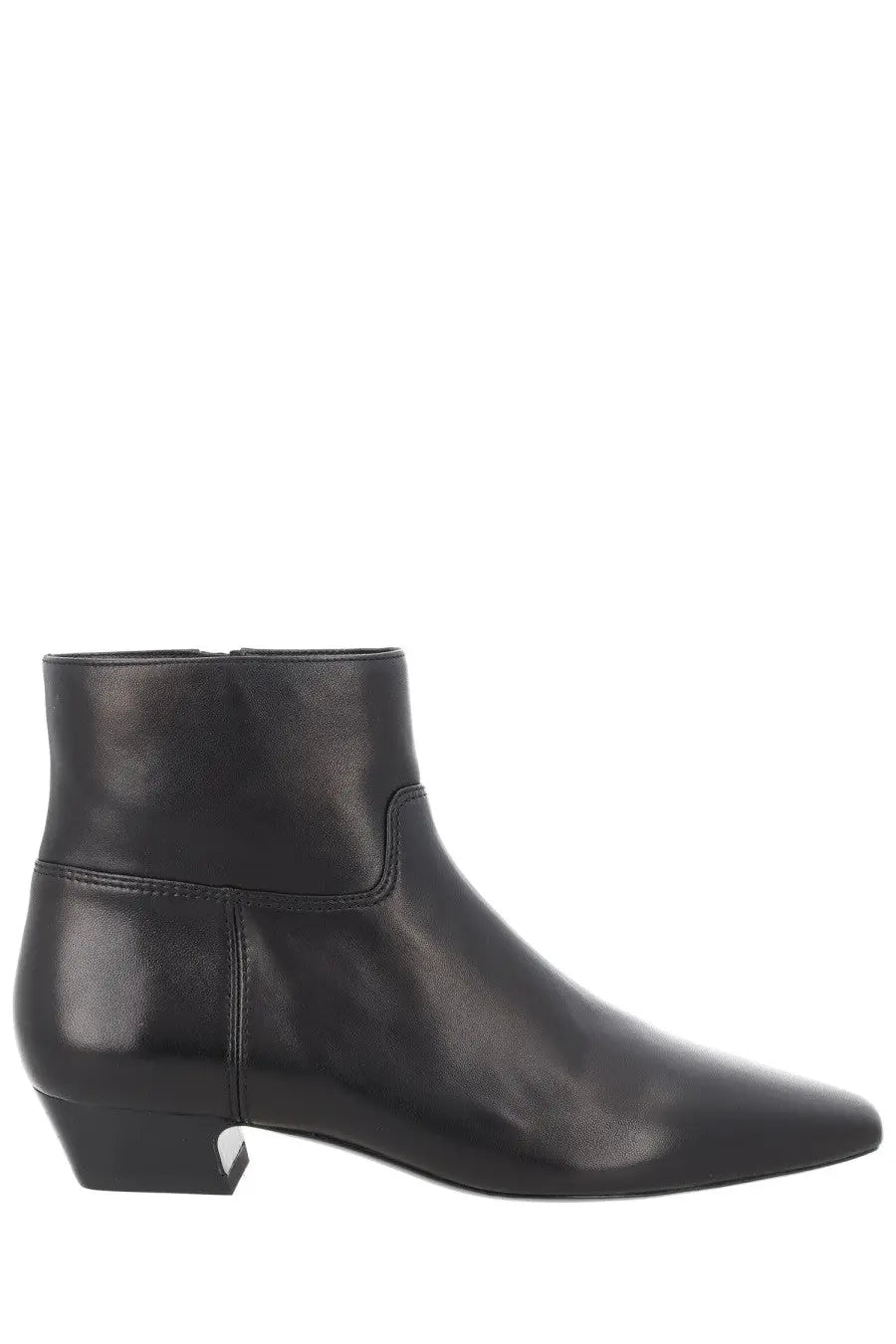 Stuart Weitzman women’s stivaletto stassi black leather ankle boot with pointed toe and low block heel