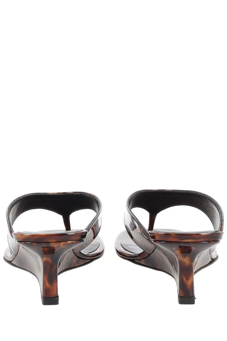 Stuart Weitzman women’s zeppa winnie pattern tortoiseshell high-heeled sandals with glossy finish and black straps