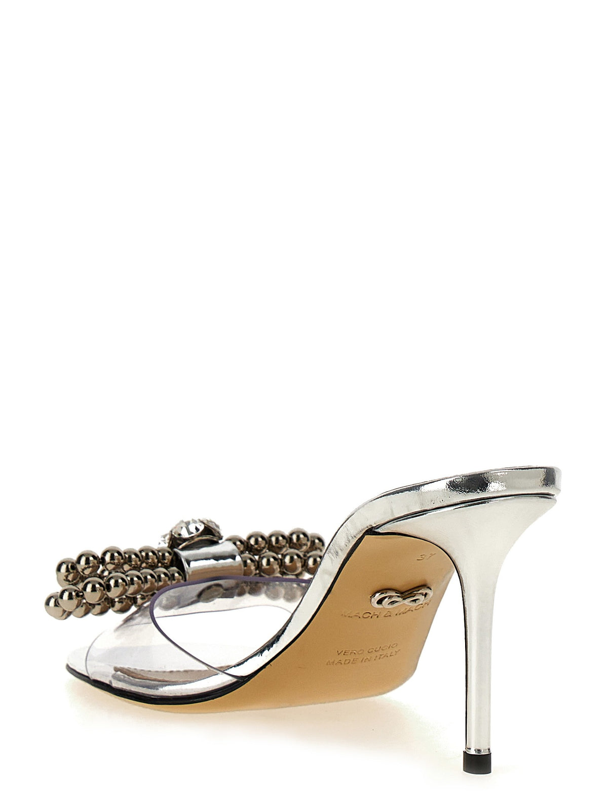 MACH &amp; MACH Stud Bow Sandals Silver
