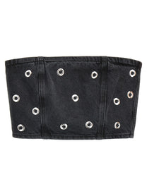 ROTATE Birger Christensen Studded Denim Top Black