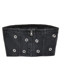 ROTATE Birger Christensen Studded Denim Top Black