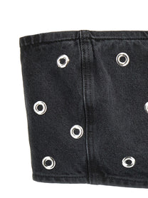 ROTATE Birger Christensen Studded Denim Top Black