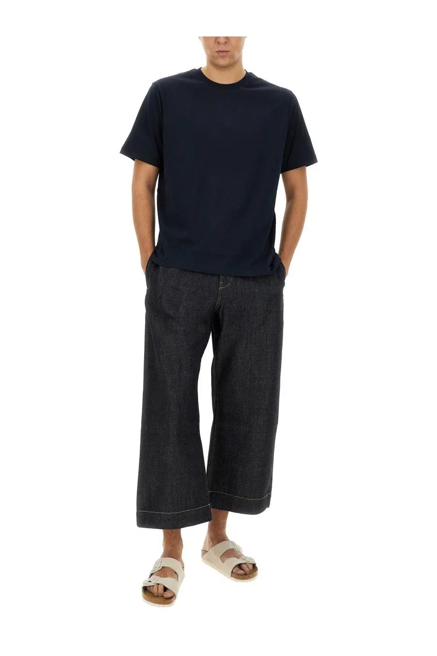 Studio nicholson men’s dark navy short-sleeved crew neck t-shirt in jersey blue fabric for casual wear