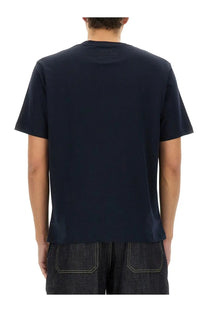 Studio Nicholson men’s jersey shirt in dark navy blue with short sleeves and a subtle brand tag at the neckline