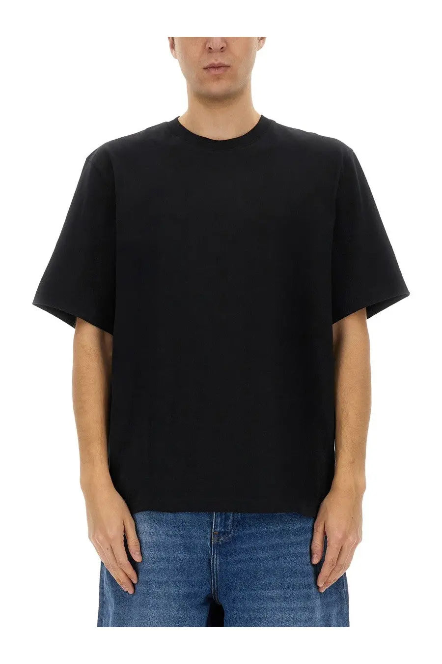 Studio nicholson men’s black crew neck t-shirt with relaxed fit and short sleeves in minimalist design